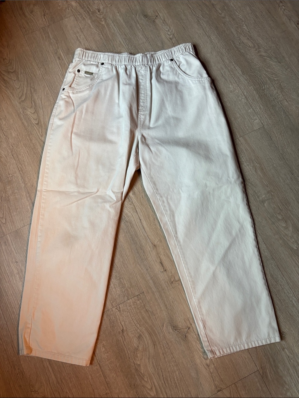 Women's Cream Elastic-Waist Straight Leg Pants
